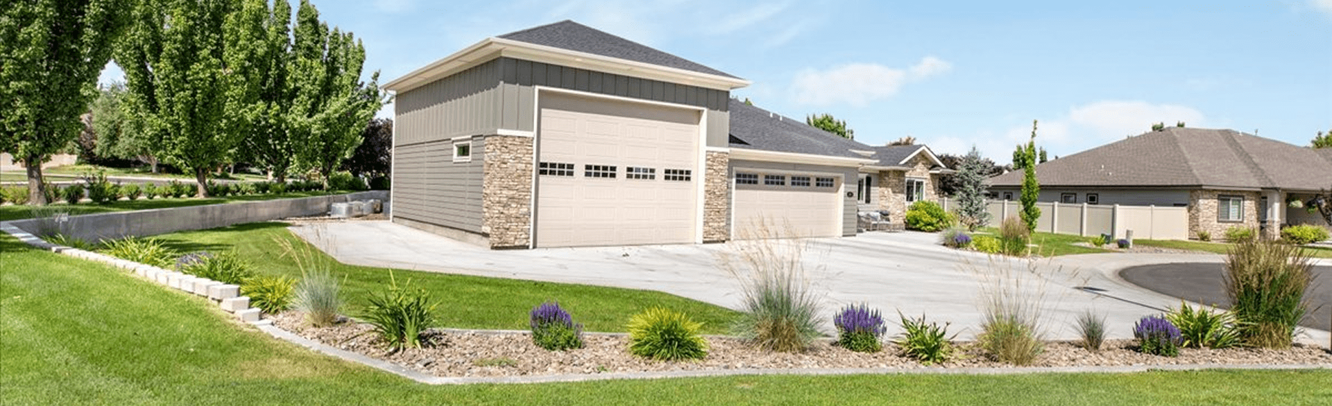 Contemporary garage and garden view