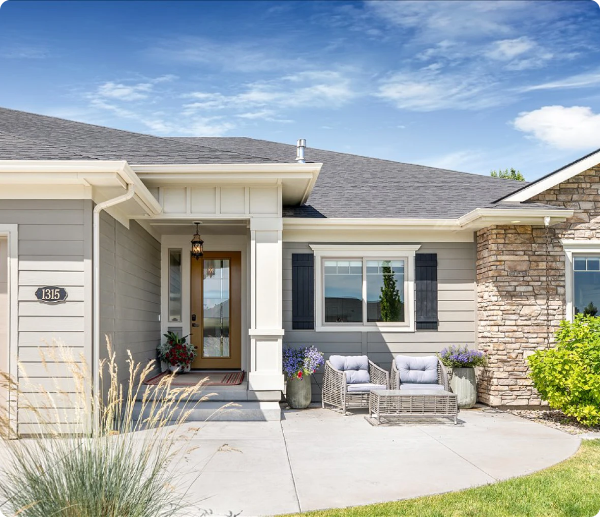 Modern house with stone facade