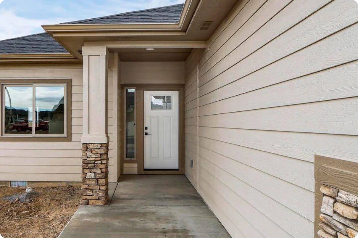 Modern home exterior with stone accents